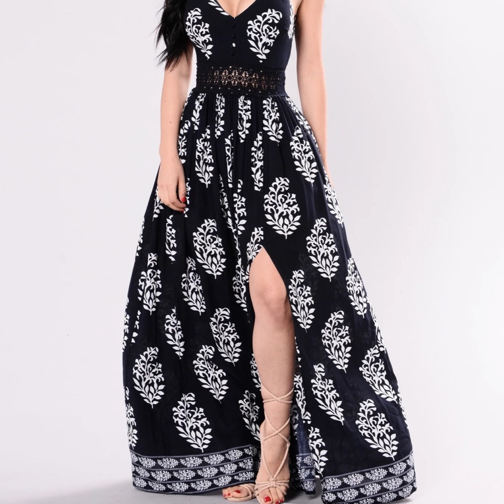 Spaghetti strap blue maxi dress